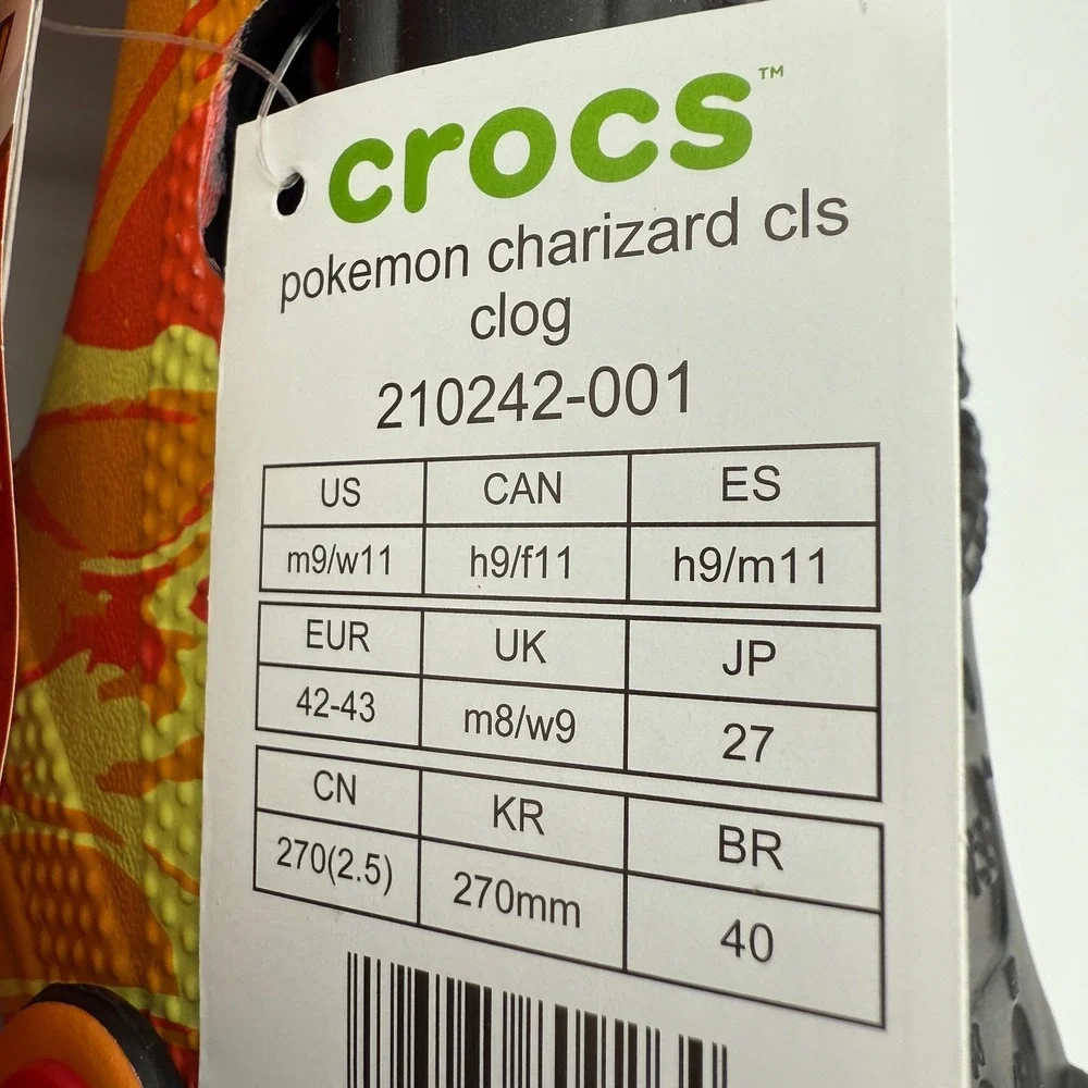 Crocs Pokemon Charizard Shoes Men Size 9 Orange Yellow Classic Clog 210242-001